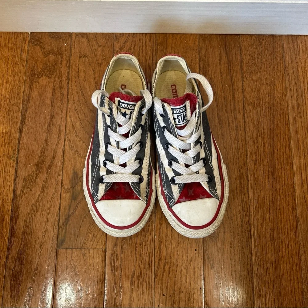 Converse Sneakers American Flag Girls Or Boys Size 12 Red White Blue 4th Of July